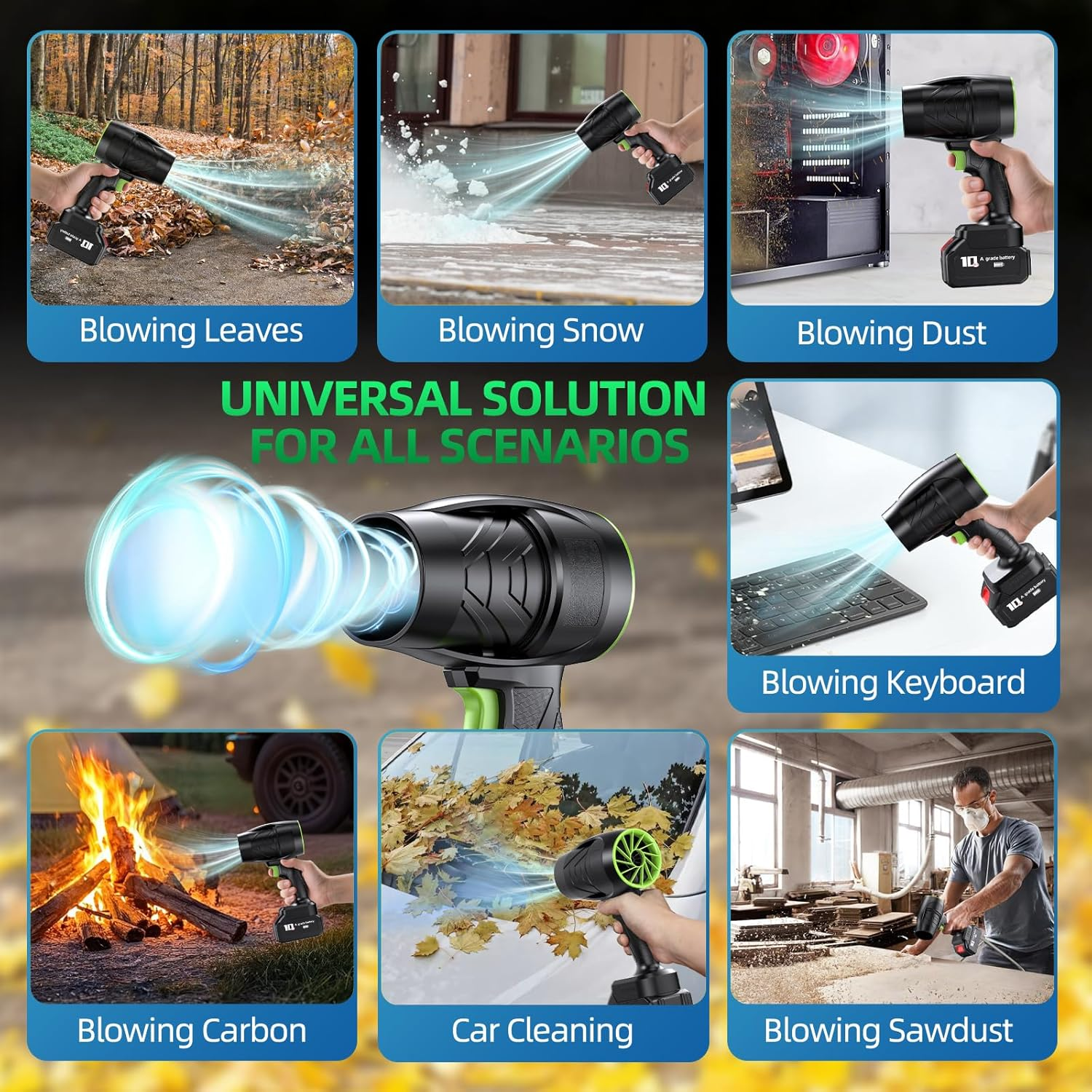 Electric Cordless Leaf Blower, 150000RPM Handheld Leaf Blower 2 X 1.5Ah Batteries and Charger Included, Lightweight Leaf Blowers for Patio Cleaning, Lawn Care, Blowing Leaves and Dust image number 3