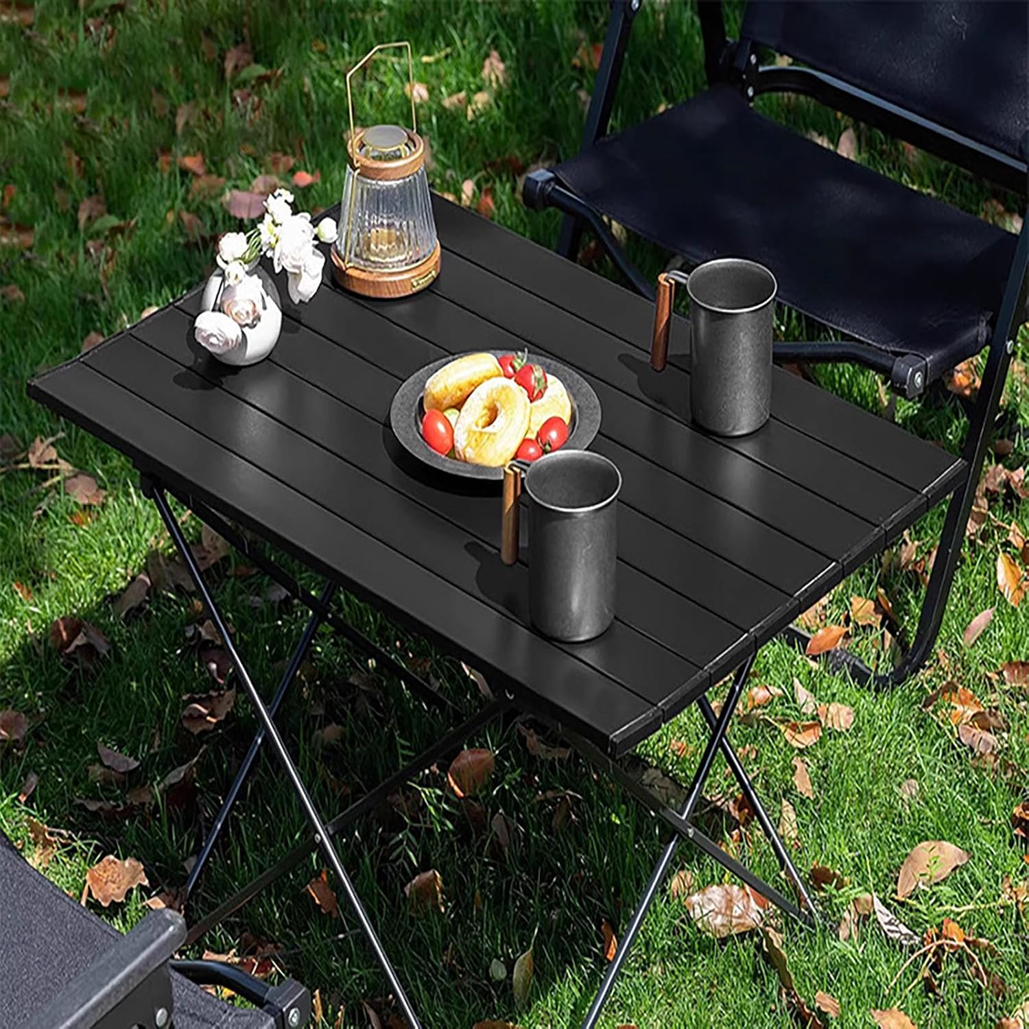 SYGELER Small Folding Camping Table, Portable Folding Beach Table with Carry Bag, Easy Carry Compact Design for Outdoor, Picnic, BBQ, Beach, Festival, Home Use - Black image number 5