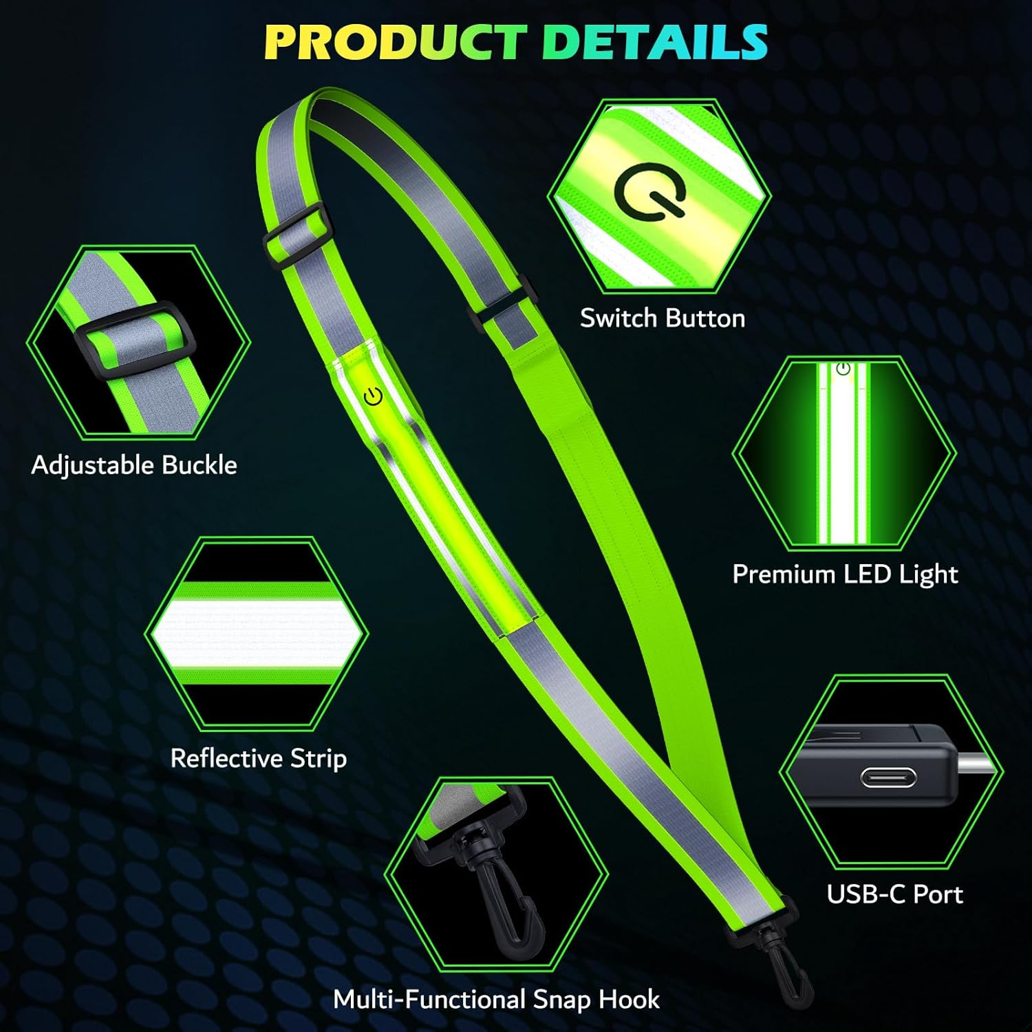 Fokia Kunbio LED Reflective Running Gear High Visibility Reflective Belt Sash with Armband for Walking at Night,Adjustable Running Safety Gear Light up Running Belt for Runners Walkers Men Women - Orange image number 5