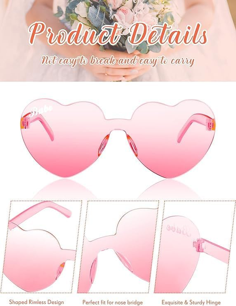 Heart Shaped Sunglasses, Rimless Design, 18 Pairs, Pink and Clear, Bride and Bachelorette Party image number 5
