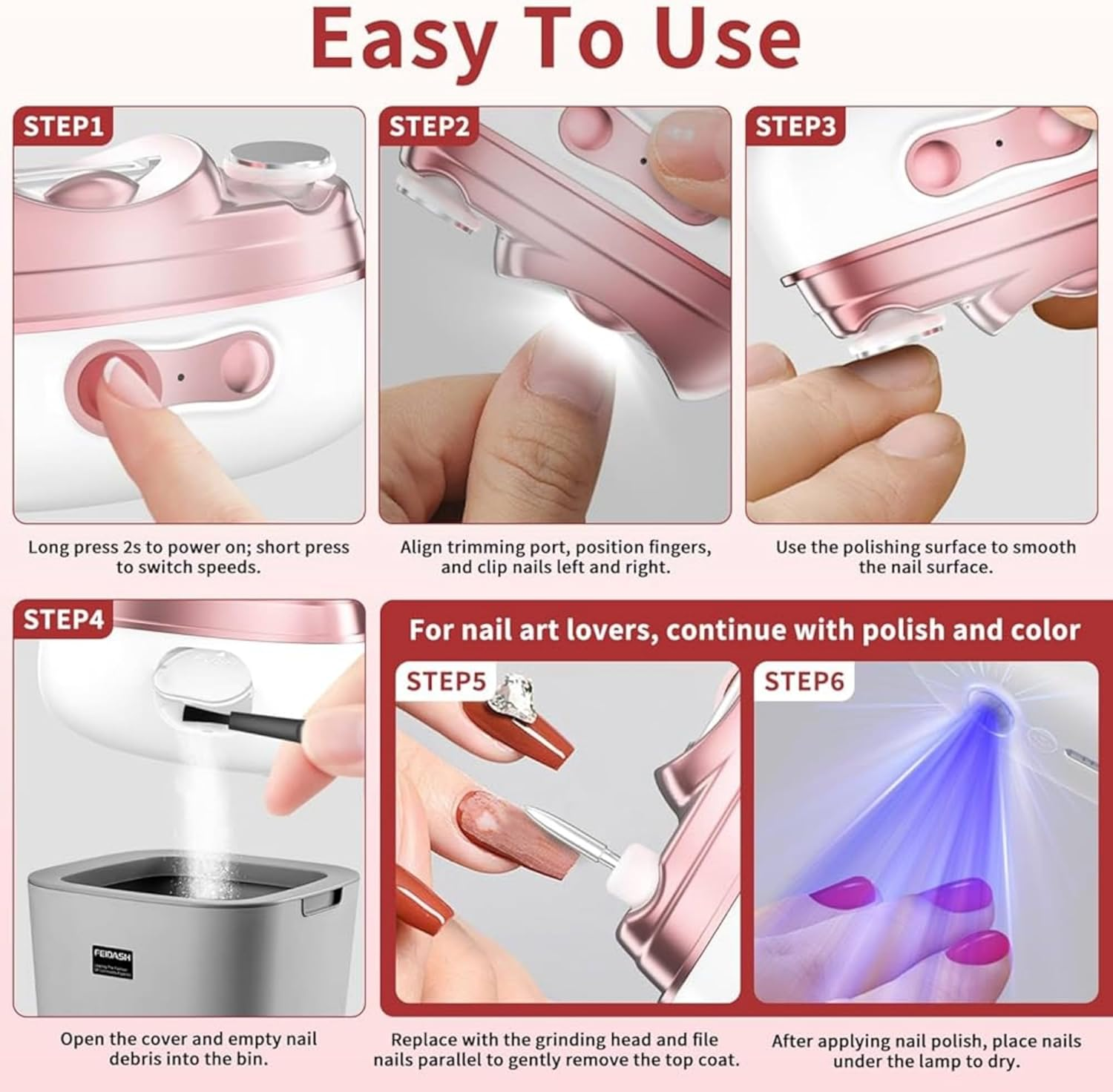 2026 New 4-In-1 Electric Nail Clippers, Electric Automatic Nail Clipper, 2 Speed Gears Adjustable Nail Cutter, Smart Nail Clipper with Polishing Light & Clip Storage, Seniors Gifts, Gifts for Women,Mom image number 2