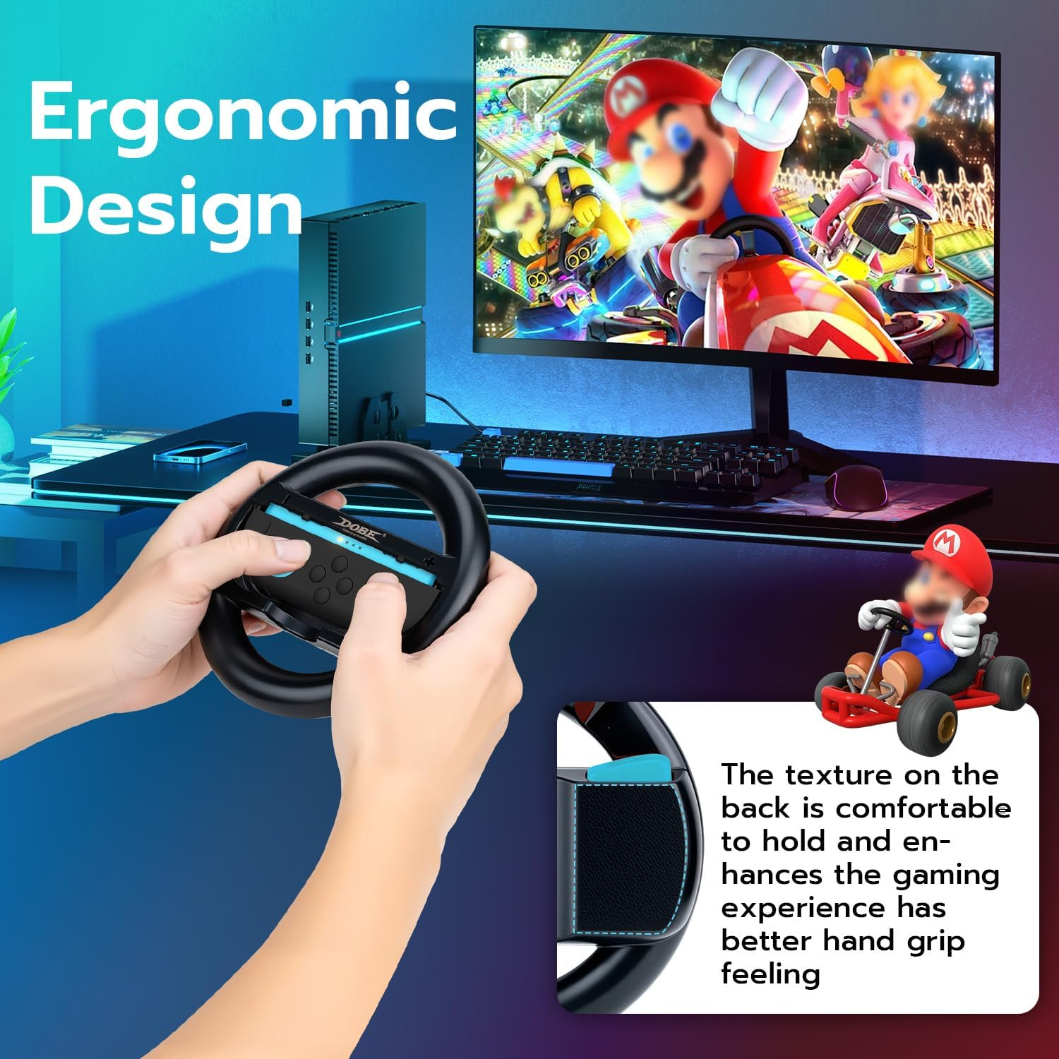 Mcbazel Steering Wheels for N-Switch2 Joy Con - Racing Controller Accessories with Ergonomic Grip & L/R Triggers, Easy Install for Mario Kart, Family Gaming Compatible with All Switch 2 Games(2-Pack) image number 2