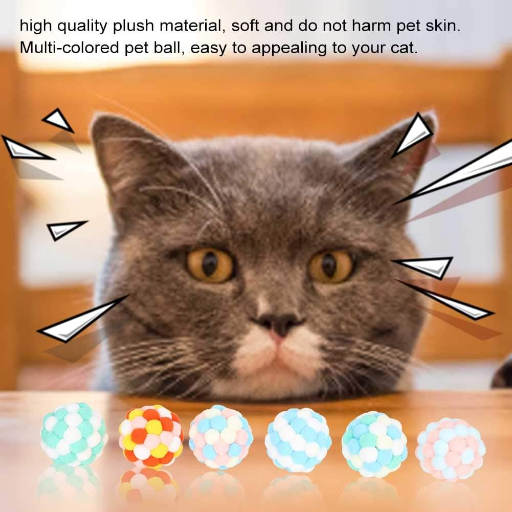 EVTSCAN 6Pcs Multi Colored Pet Cat Soft Plush Ball Sound Toy, Interactive Training Cat Teaser Toy, Pet Supplies image number 3