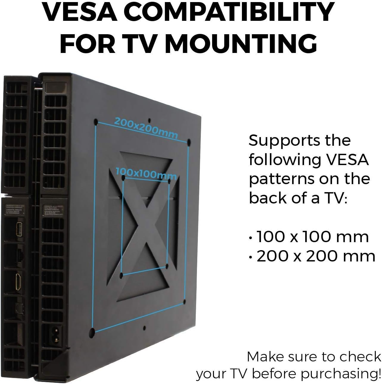 Humancentric PS4 Mount for PS4 Original (2013 - Mid 2016 Model) + 2 Controller Mounts Bundle (Black) | Mount on the Wall or on the Back of the TV | Patent Pending