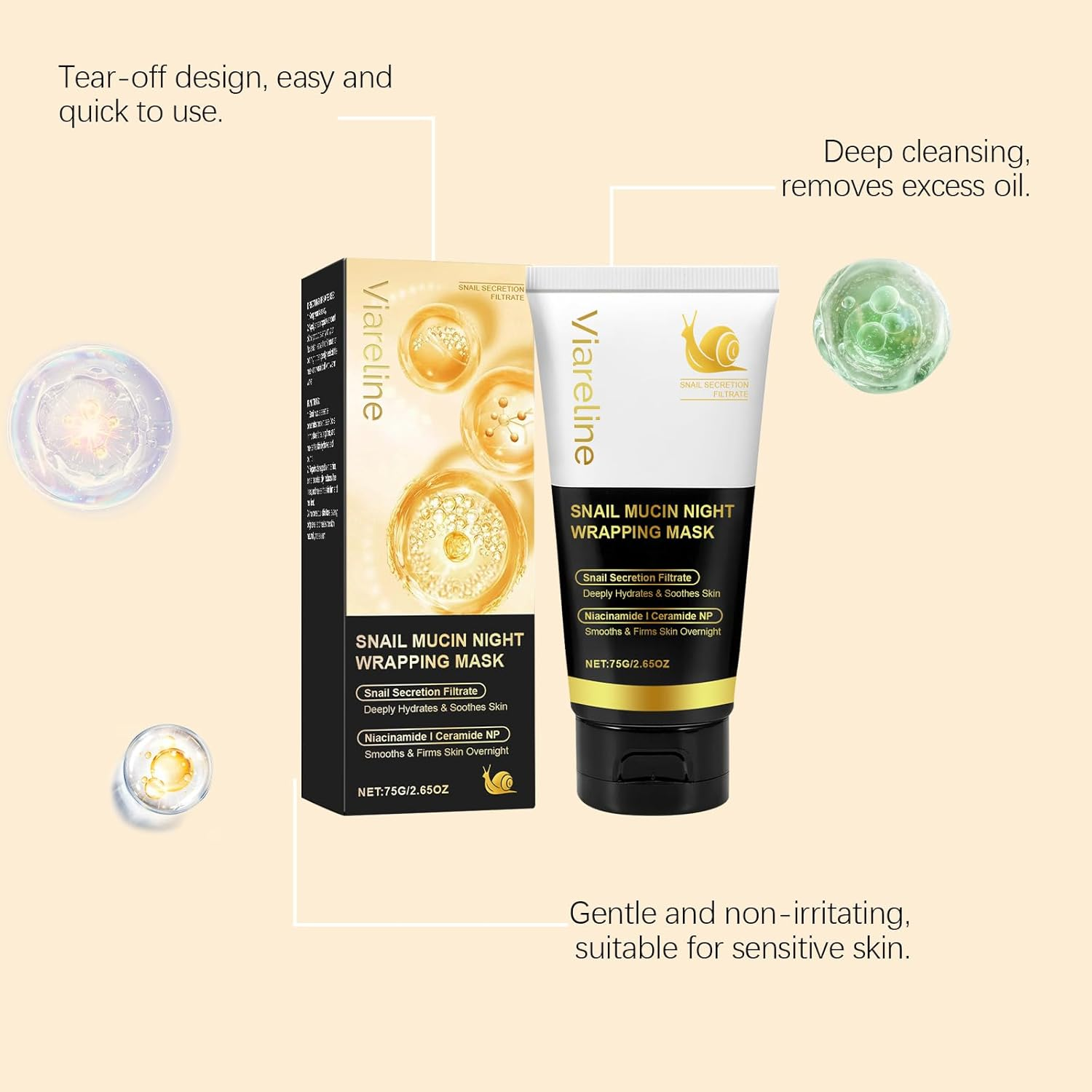 Snail Mucin Night Wrapping Mask, Deep Cleansing and Moisturising Face Mask, 75G image number 6