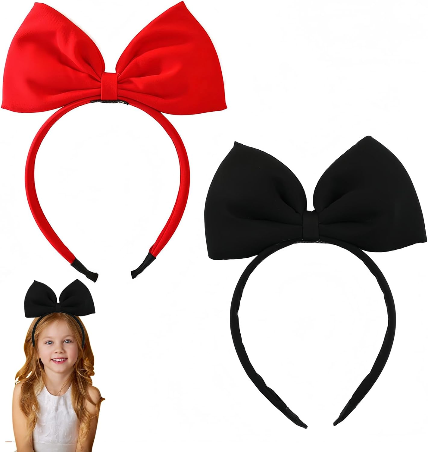 EUYKQNOI Black Bow Headband Headdress for Women and Girls, Valentine'S Day Red Bow Hair Bands Hair Band Perfect Hair Accessories for Party and Cosplay, Pack of 2 image number 4