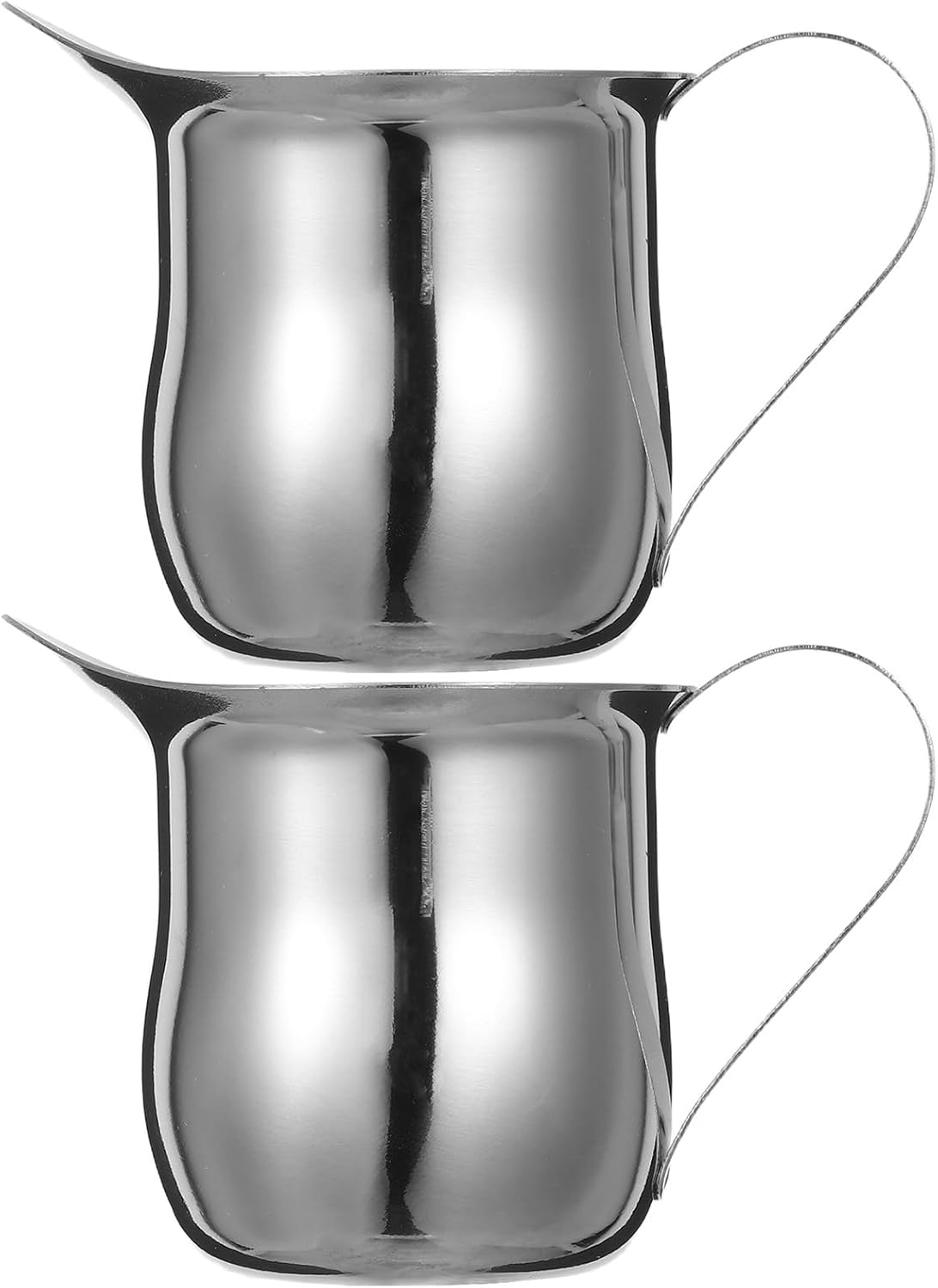 ADOCARN 2Pcs 3Oz Stainless Steel Milk Frothing Jug Set Mini Metal Coffee Pitchers for Latte Art and Espresso Steaming, Sturdy Milk Frother Accessories for Home and Caf&eacute; Use image number 4