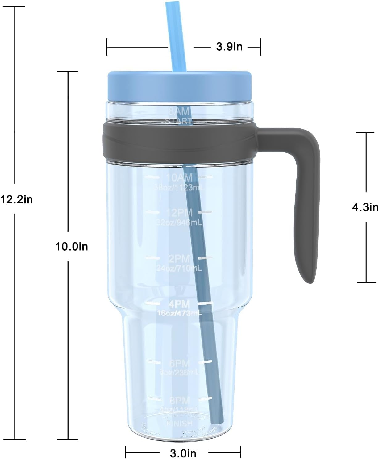 Tronco 50Oz Tritan Plastic Tumbler with Lid & Straw &ndash; Bpa-Free, Clear Water Bottle with Time Markers &ndash; 100% Leak-Proof, Wide Mouth &ndash; Perfect for Iced Coffee, Juice, Smoothies & Bubble Tea image number 2