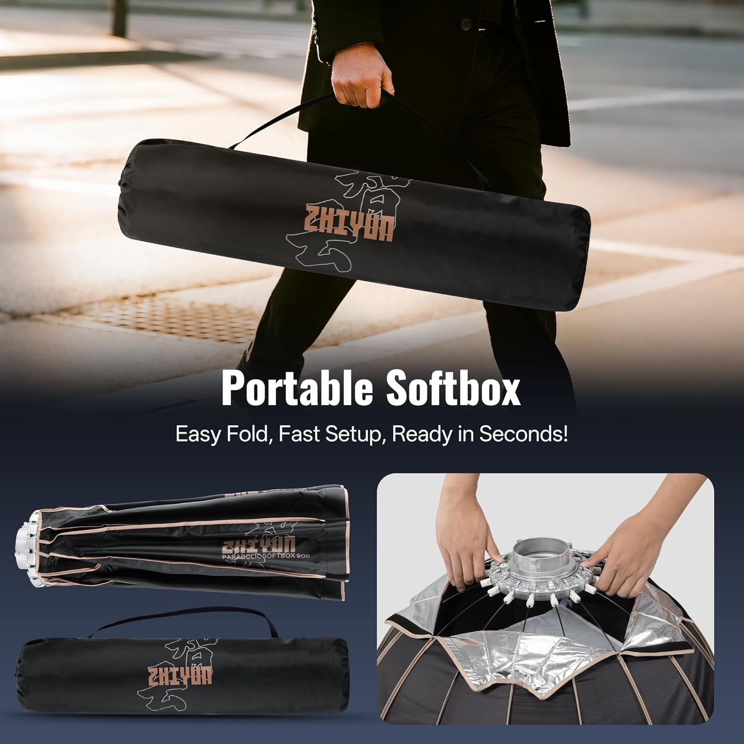 ZHIYUN 35Inch/90Cm/2.9Ft Parabolic Light Softbox Quick Release with Bowens Mount for Photography Studio, Video Recording, Portraits Shooting/Zhiyun Molus G200/ G300/ BB Series