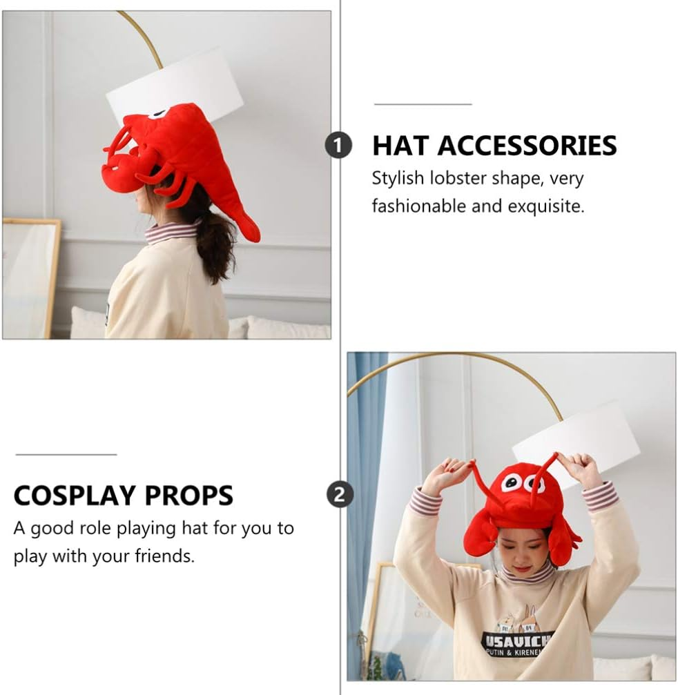 KESYOO Lobster Hat Funny Party Hats Plush Animal Hat for under the Sea Theme Party Dress up Costume Accessories Masquerade Stage Performance Props image number 6
