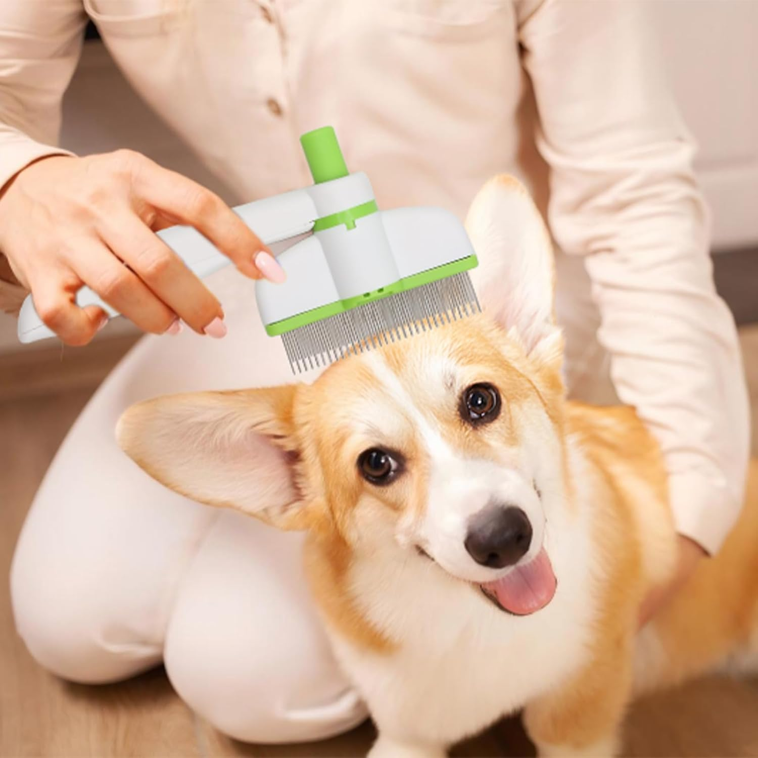 VEGCOO Pack of 2 Self-Cleaning Cat Comb, Rotating Comb for Cat and Dog Hair, Cat Comb Dog Combs, One Touch Cleaning, Removes Loose Hair image number 3