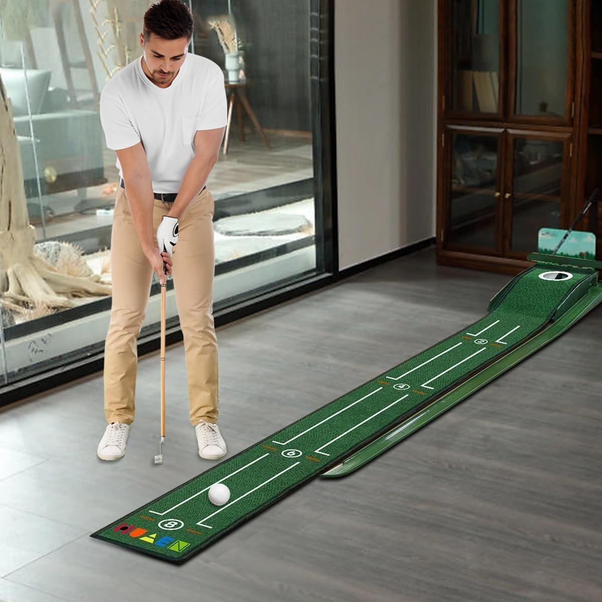Golf Putting Mat,Indoor Putting Green Set with Ball Return System and 2 Balls,Training Equipment at Home or Office，Suitable to Birthday/Golf Lover image number 6