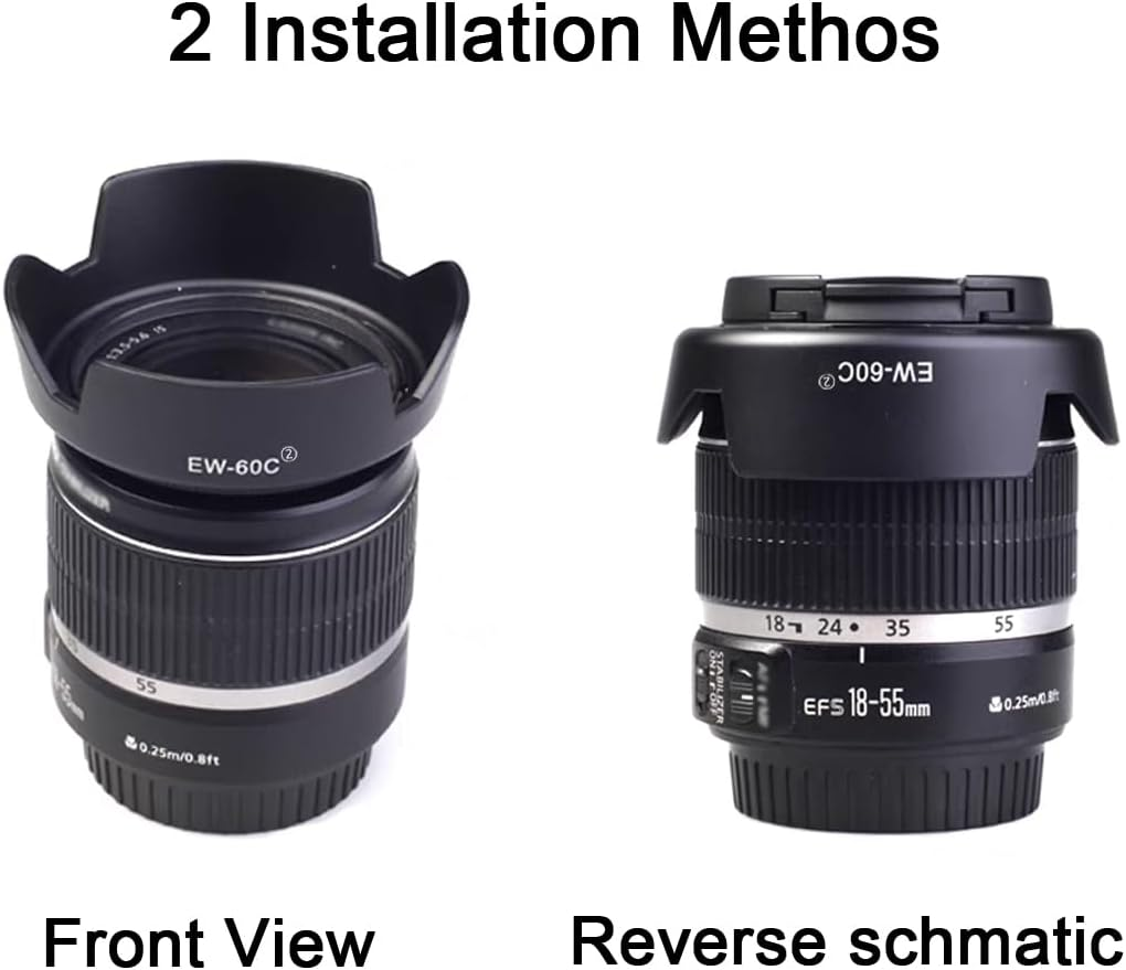 EW-60C Lens Hood & 58Mm Lens Cap Compatible for Canon T8I T7I 4000D Camera Kit EF-S 18-55Mm F/3.5-5.6 Lens (2 Pack) image number 6