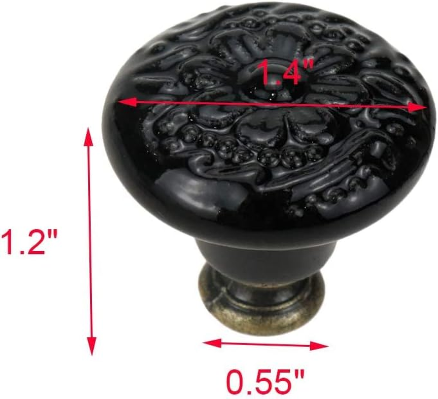 Geesatis 10 Pcs Black Retro Ceramic Knobs Cabinet Furniture Handles Home Kitchen Door Pulls, Single Hole round Knob, with Mounting Screws, Diameter 1.4" image number 5
