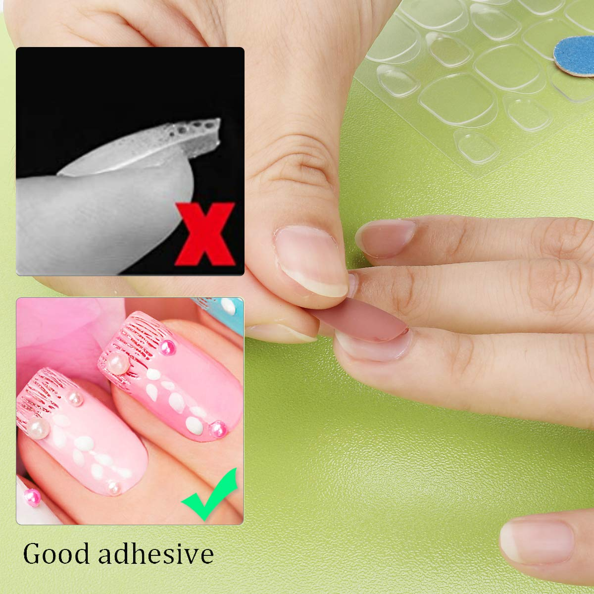 LIONVISON 50 Sheets Nail Adhesive Tabs - 1200 Pcs Double-Side Nail Glue Sticker, Waterproof Breathable Jelly Gel Nail Tape Glue Stickers for False Nails Tips (50 Sheet) image number 5