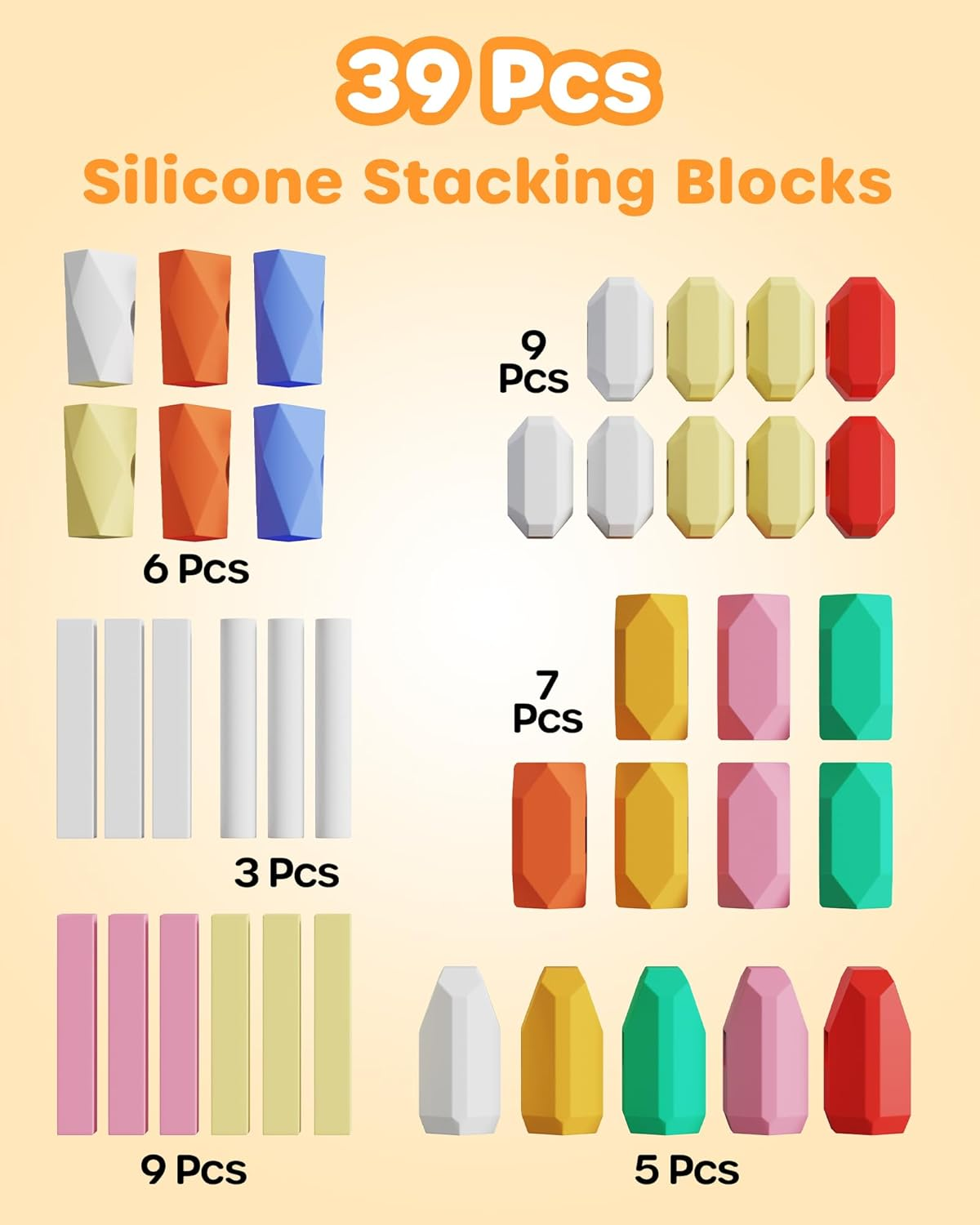 D-Fantix 39 PCS Silicone Sorting Stacking Rocks Stones, Sensory Learning Montessori Toys for 3 4 5 6 Year Old Kids, Educational Stacking Toys Building Blocks for Toddlers