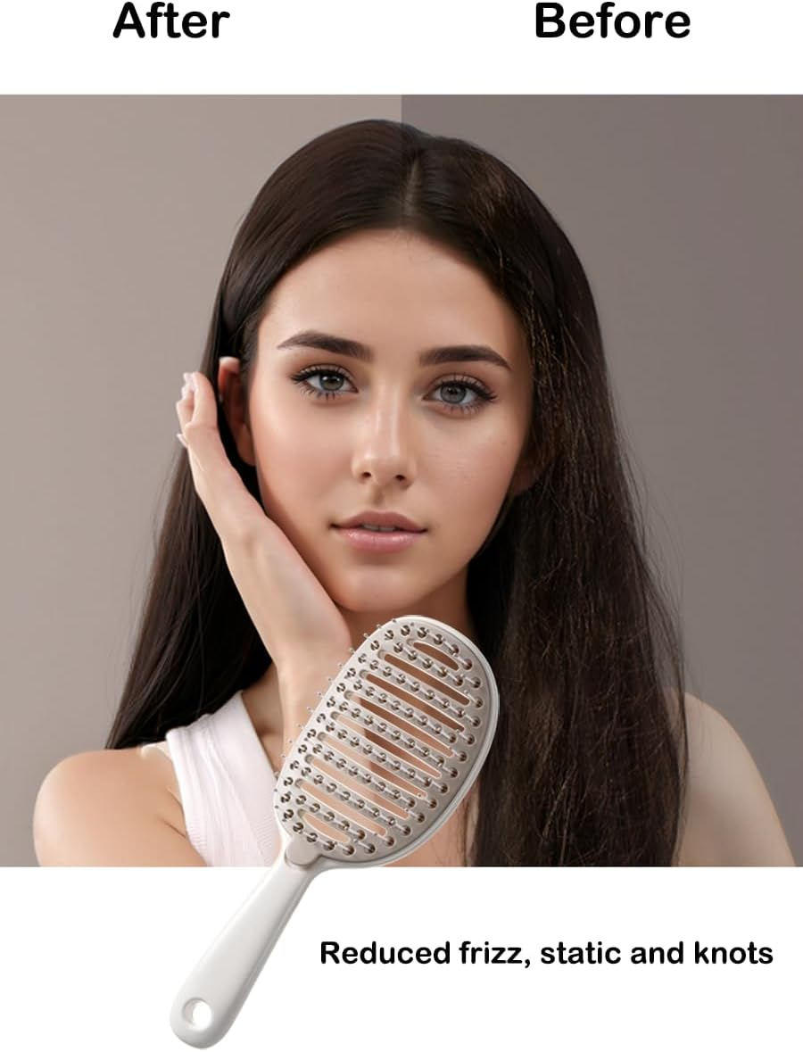 Self Cleaning Hair Brush, Easy Clean Detangling Brush, Curved Vented Detangler Brush for Faster Blow Drying for Women Men Kids, Wet & Dry Hair (White) - Purple image number 6
