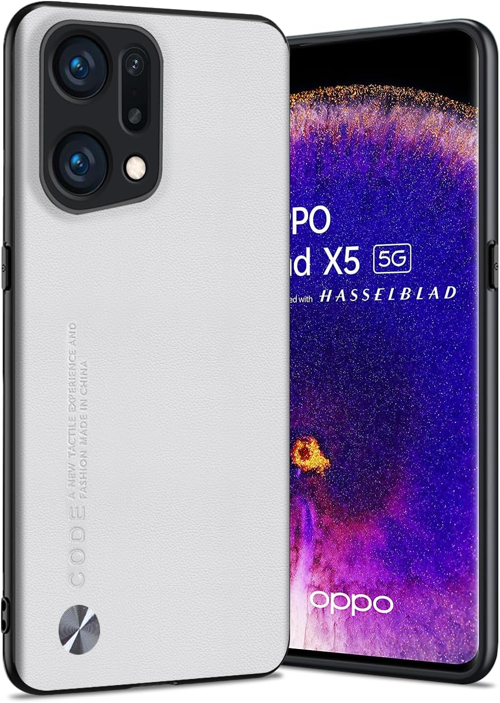 Puxssul for Oppo Find X5 Case, Soft TPU Faux Leather Case, Extremely Lightweight Ultralight Camera Protection Leather Case for Oppo Find X5 (White) - Orange image number 5