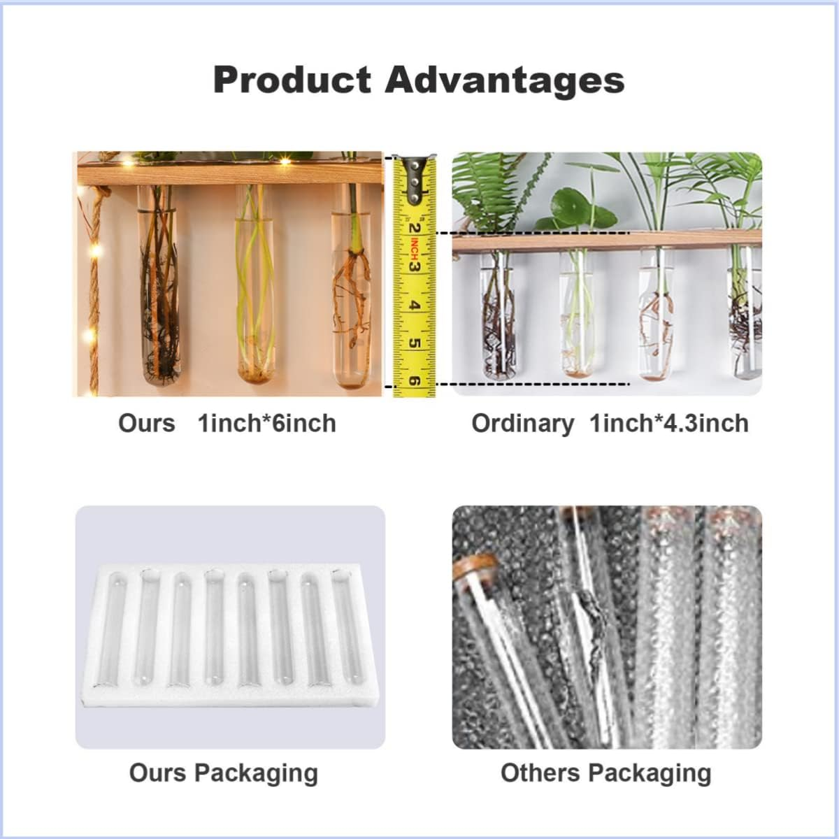 MYFINCA Propagation Stations Wall Hanging Planter Terrarium with LED Lights & Wooden Stand Propogation Planters Glass Tube Vase for Hydroponic Plant Cutting Flower, Home Decor (3Tier 16Tubes) image number 5