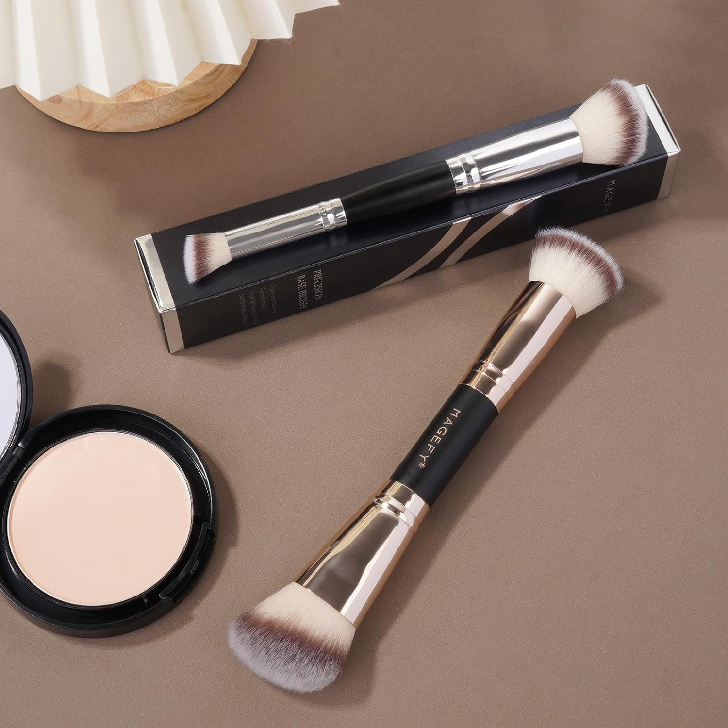MAGEFY 2PCS Makeup Brushes Set Foundation Make up Brush for Use with Cream, Powder, Liquid Foundation Synthetic Cosmetic Tools Brushes Set Double Ended Makeup Brushes image number 1
