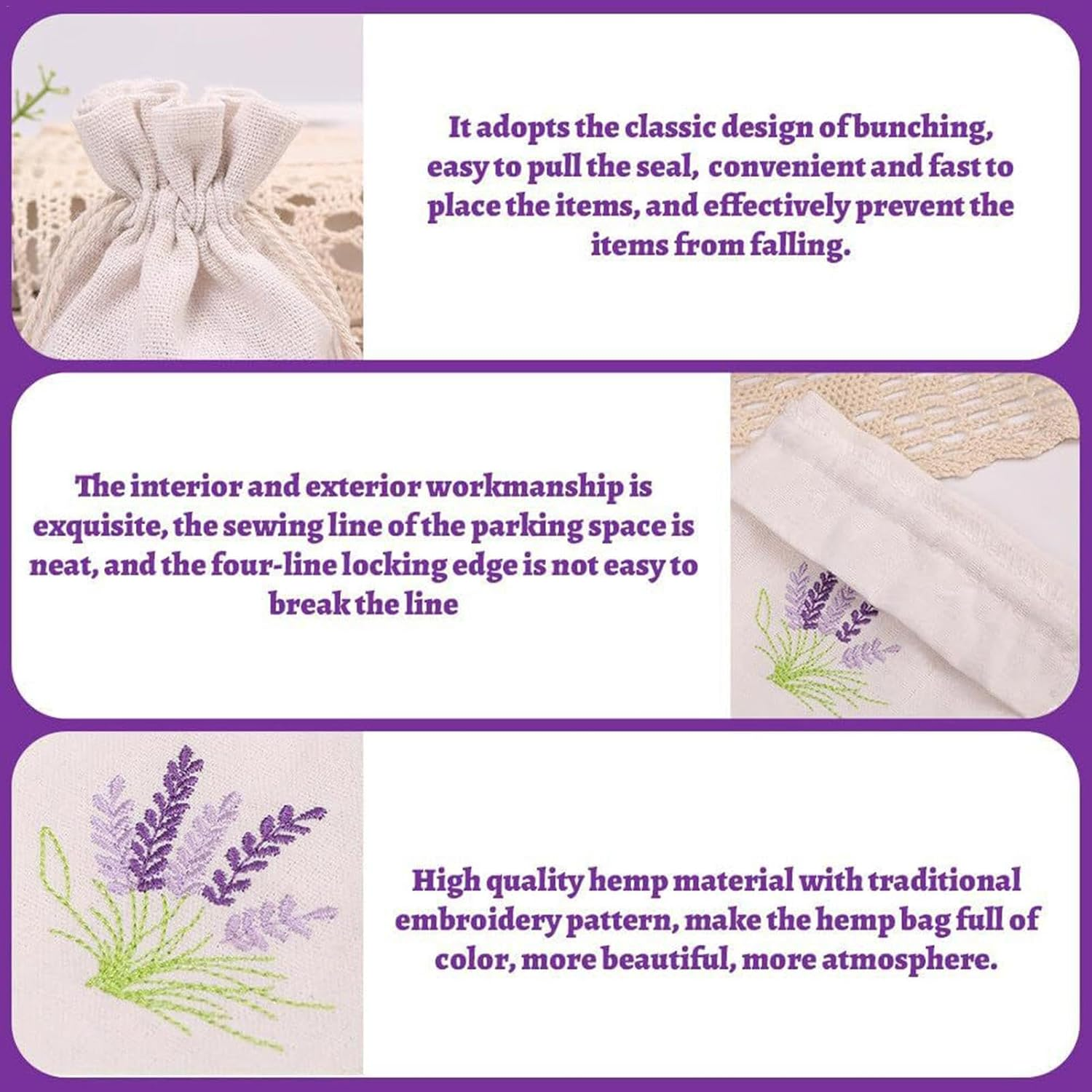 Empty Sachet Bags - Small Lavender Cloth Bag Embroidered Drawstring Sachet Pouches Empty | Soft Linen Fragrance Sachet Packets, Closet Sachets Bag, Drawer Freshener Packaging Pouch image number 2