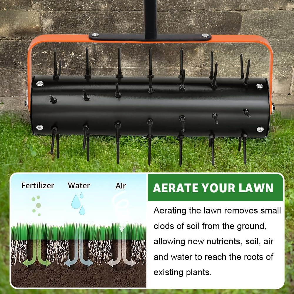 Rolling Lawn Aerator, Heavy Duty Manual Aerator Tool with Spikes, Lawn Spike Aerator Roller with Handle,Filled Sand Stone Soil Lawn Aeration for Maintaining Garden Yard Soil image number 2