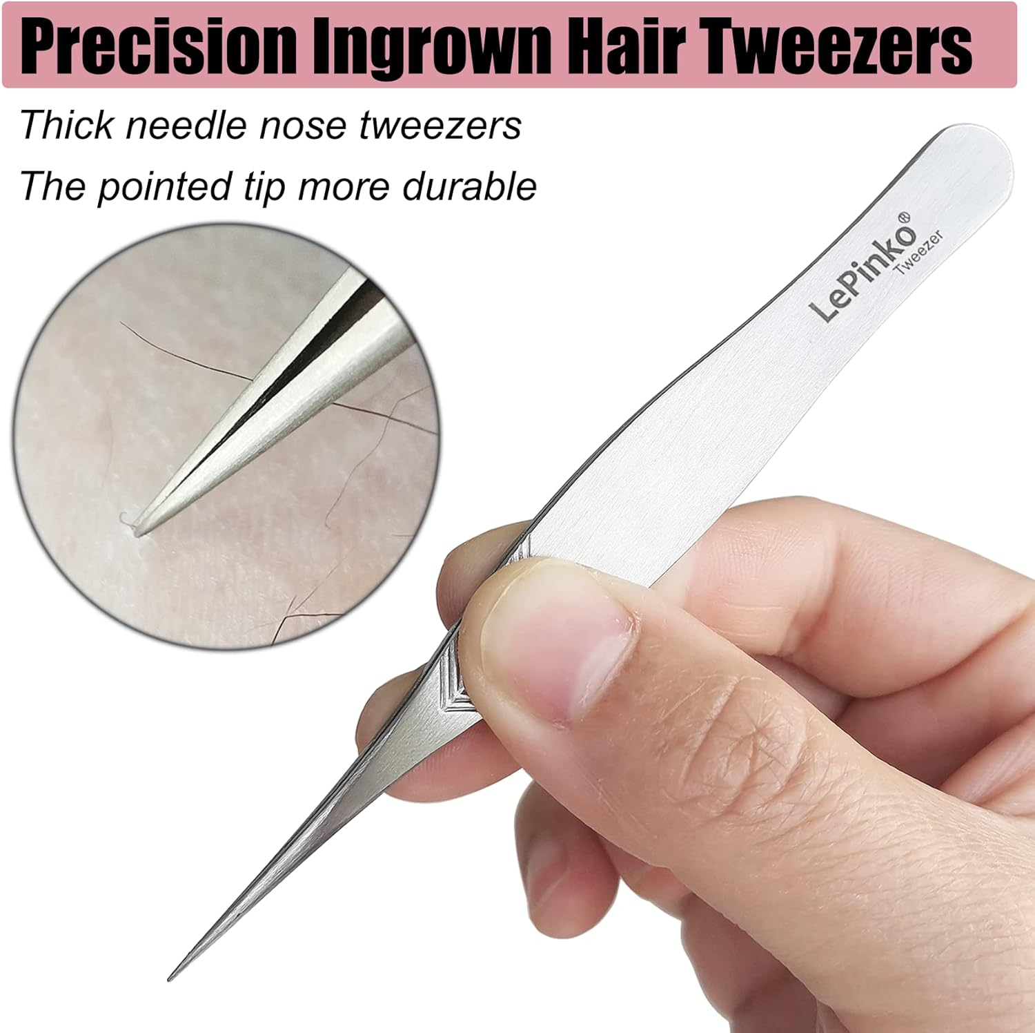 Lepinko 2PCS Tweezers Set for Women and Men, Precision Tweezer Kit for Ingrown Hair, Facial Hairs, Chin Hair, and Splinter Removal, Professional Eyebrow Plucker Tweezers, Silver image number 5