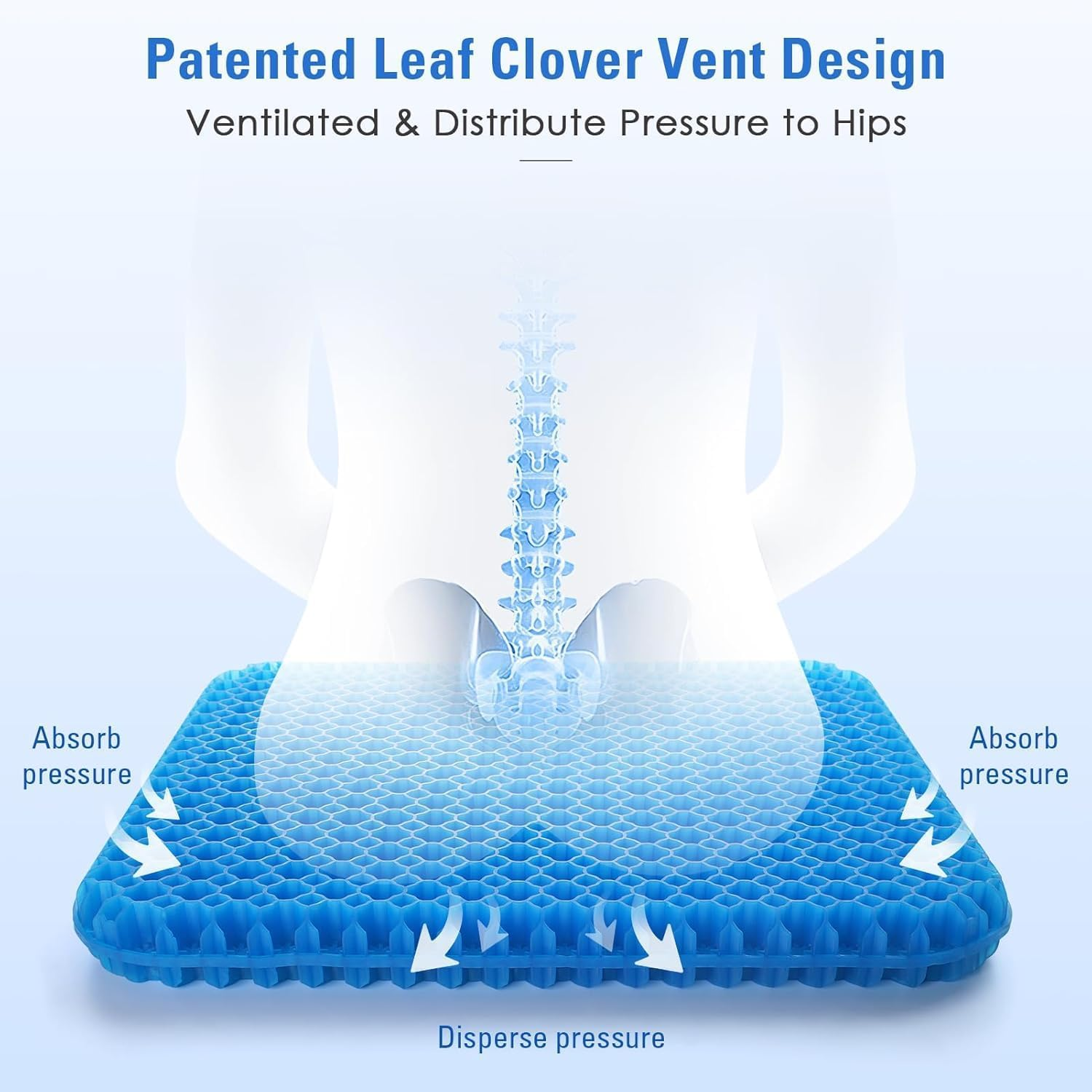 Gel Seat Cushion 2 Pack - Honeycomb Design Lumbar Support Cushion for Office Chair, Car Seat & Wheelchair | Pressure Relief & Cooling Gel with Non-Slip Cover | Soft Sitter Alternative image number 6