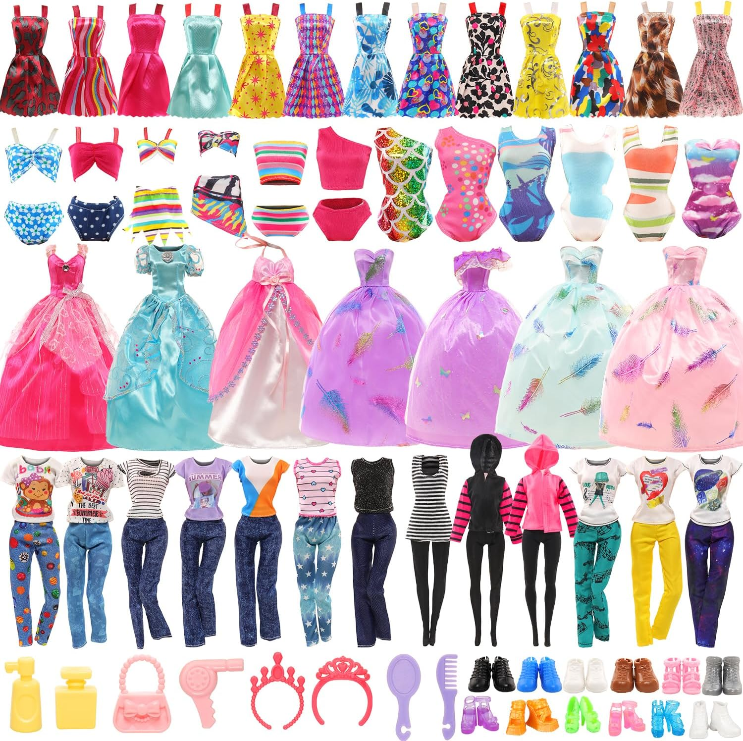 Barwa 38 Pieces (Random Selected) for 11.5 Inch 30Cm Doll: 2 Wedding Dresses + 2 Tops + 2 Pants + 2 Swimwear + 12 Fashion Dresses + 10 PCS Shoes + 8 Accessories