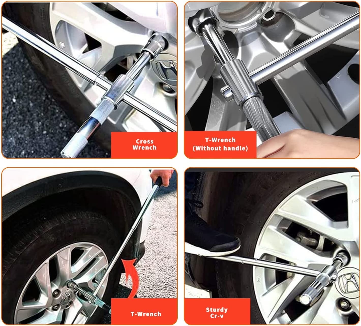 23" Universal Extended Telescoping Lug Wrench, 4 Way Tire Iron Nut Wrench Set with Storage Box and Standard Sockets(17Mm/19Mm/21Mm/23Mm), Wheel Wrench for Repair Car Vehicle Auto Tire Nut Wrench image number 2