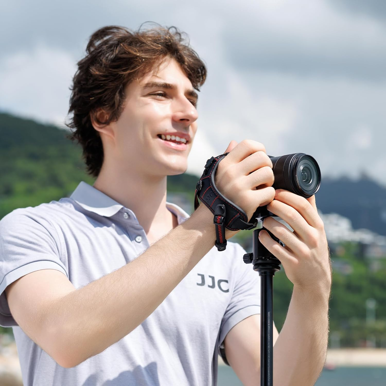 Camera Hand Wrist Grip Strap with Arca Quick Release Plate for Canon EOS R50 R50 V R100 R7 R10 M50 Mark II for Fuji GFX 100 II Coolpix P1100 Lumix S5IIX S9 & More Camera with Small Strap Lugs - Black