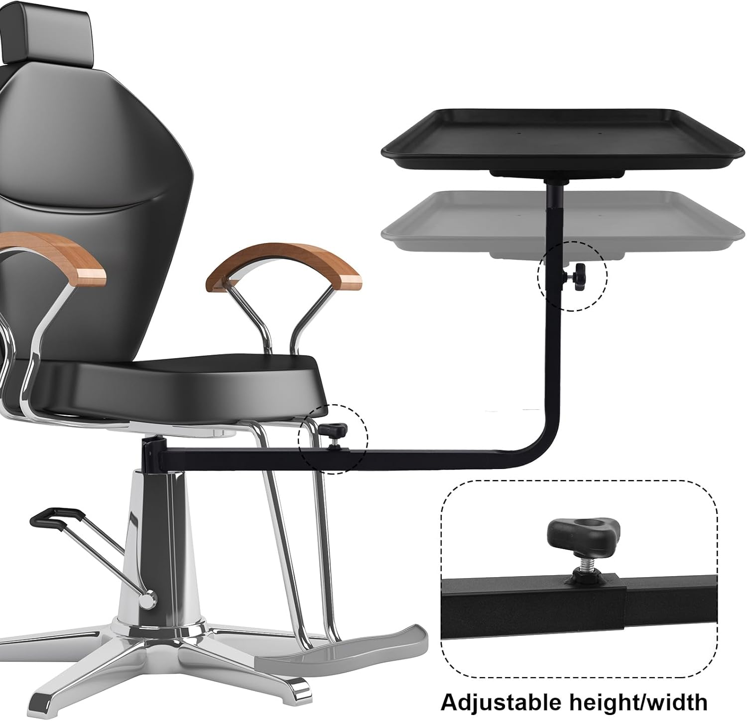 Salon Tray Attached to Chair, Adjustable Height Salon Holder, Barber Chairs Tray, Hair Stylist Attachment Storage Organizer for Hairdressing Tools Combs, Salon Tattoo Spa Equipment Accessories