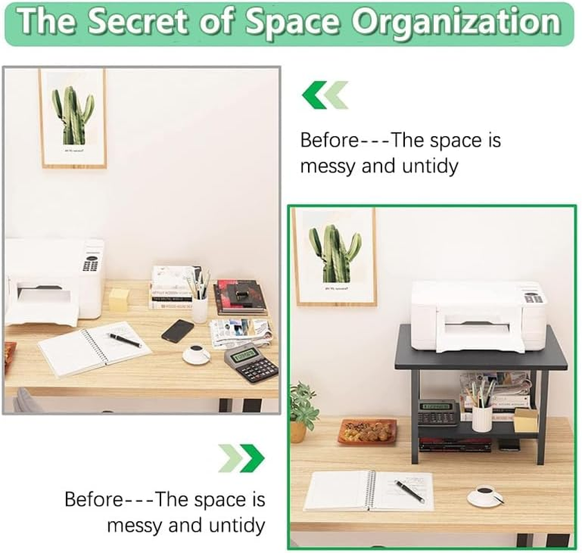 Printer Stand, Desktop Printer Stand with Storage Shelves, Mobile Printer Cart with 4 Wheels, under Desk Printer Table for Printer, Scanner, Fax, 18.9" X 15.7" X 14.6", Black