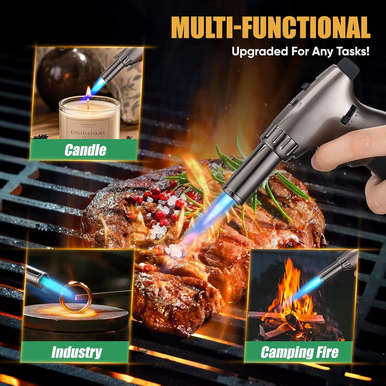 KOACKL Dual Flame Metal Blow Torch, Refillable Butane Torch, Adjustable Flame with Ignition Lock Mini Torch Lighter for Cooking, Creme Brulee, Soldering, Welding (Butane Gas Not Included) image number 3