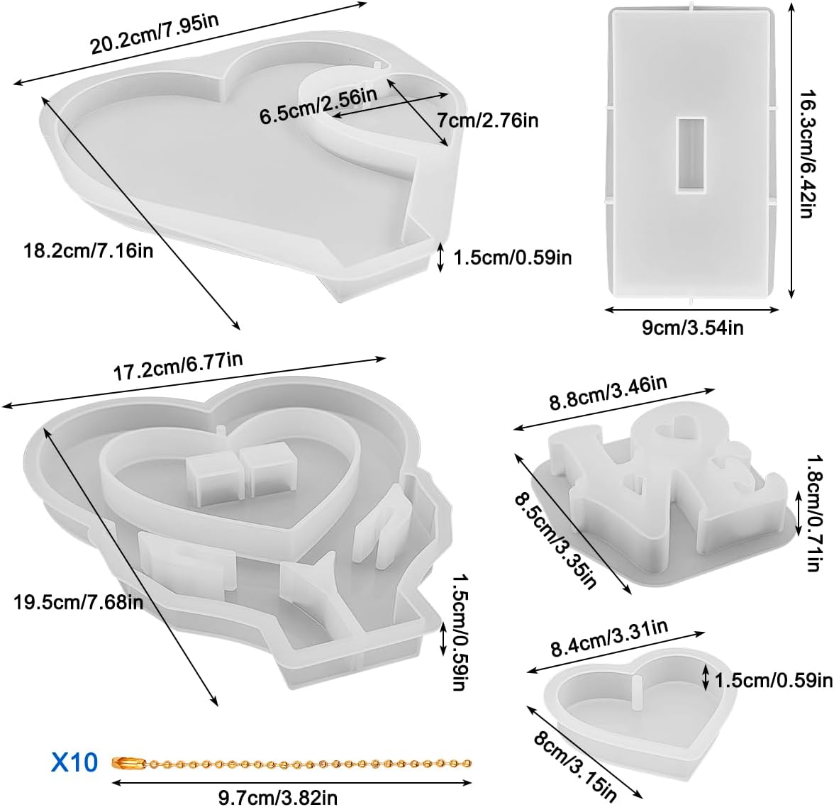 3 Sets Large Photo Frame Resin Molds, AIFUDA Heart Silicone Moluds with Love Mold for Epoxy Resin, DIY Picture Frame Mold for Resin Casting Art Crafts image number 4