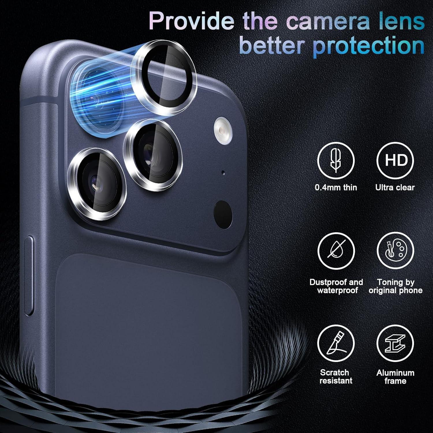 Lutree Tempered Glass Camera Protection for Iphone 17 Pro/Iphone 17 Pro Max, 9H Hardness, HD Individual Lens Film, Metal Ring + Protective Glass, Anti-Scratch Camera Protection, Transparent image number 1