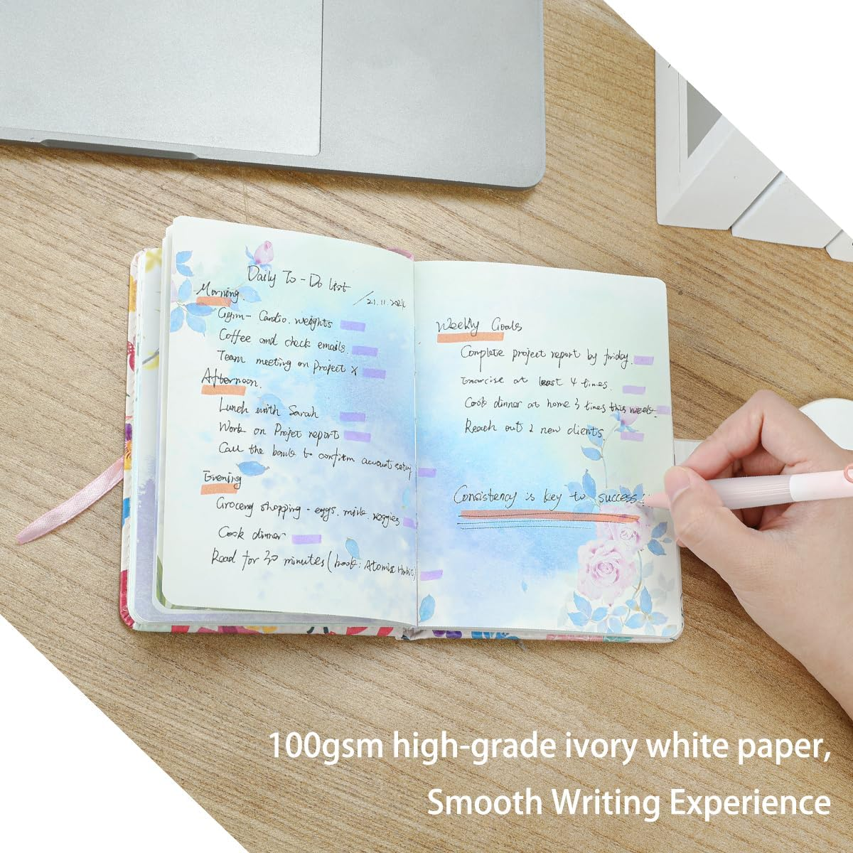 SIIXU Colorful Pocket Notebook A6 - Floral Theme with Unique Flower Illustrations, Vegan Leather, Small Size for Women, Ideal for Journaling, Notes, and Travel image number 4
