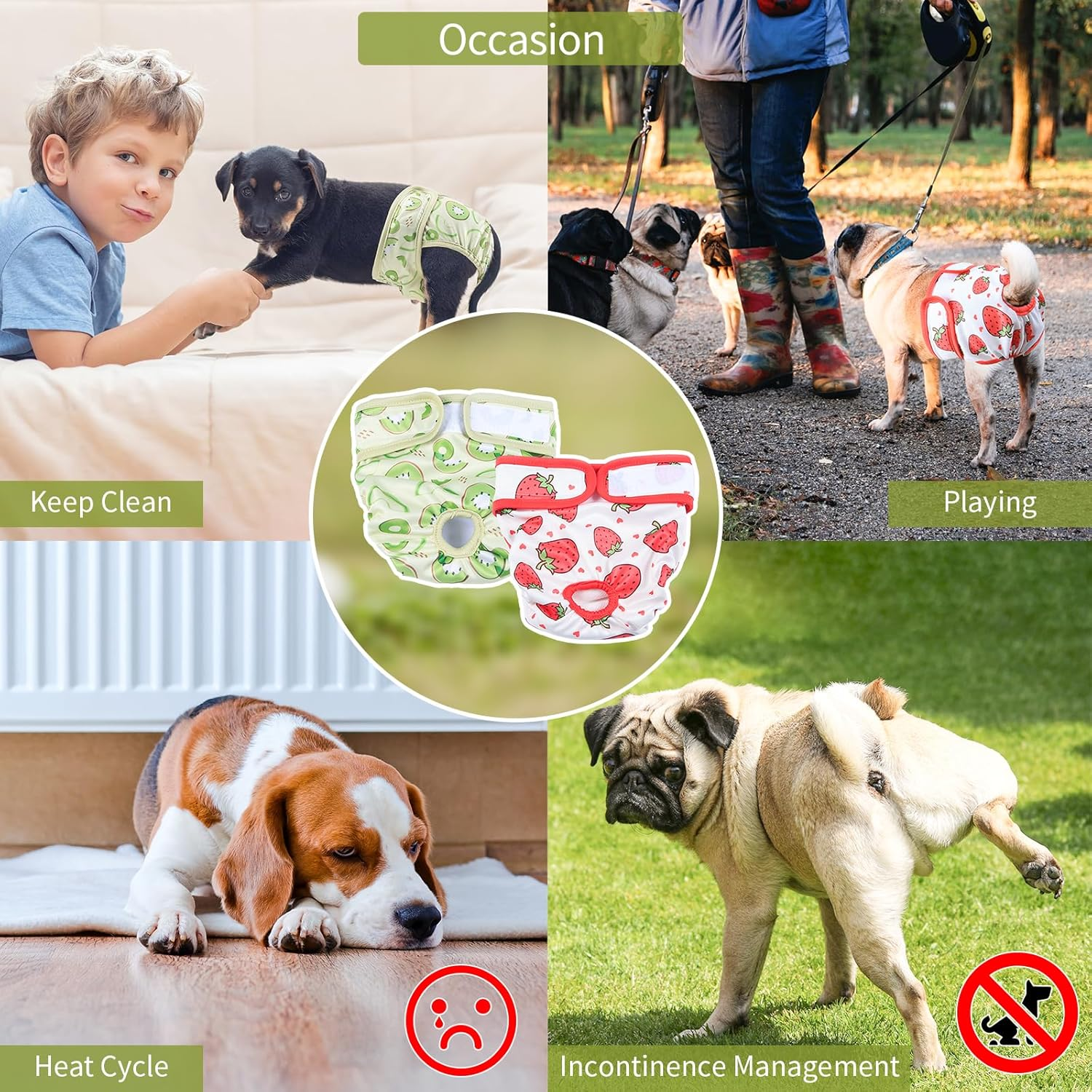 NACOCO 2 Pack Female Dog Diapers - Soft Leakproof Doggie Sanitary Panties Washable Pants in Heat Cycle Period Incontinence Adjustable for Medium Large Dog (Large)