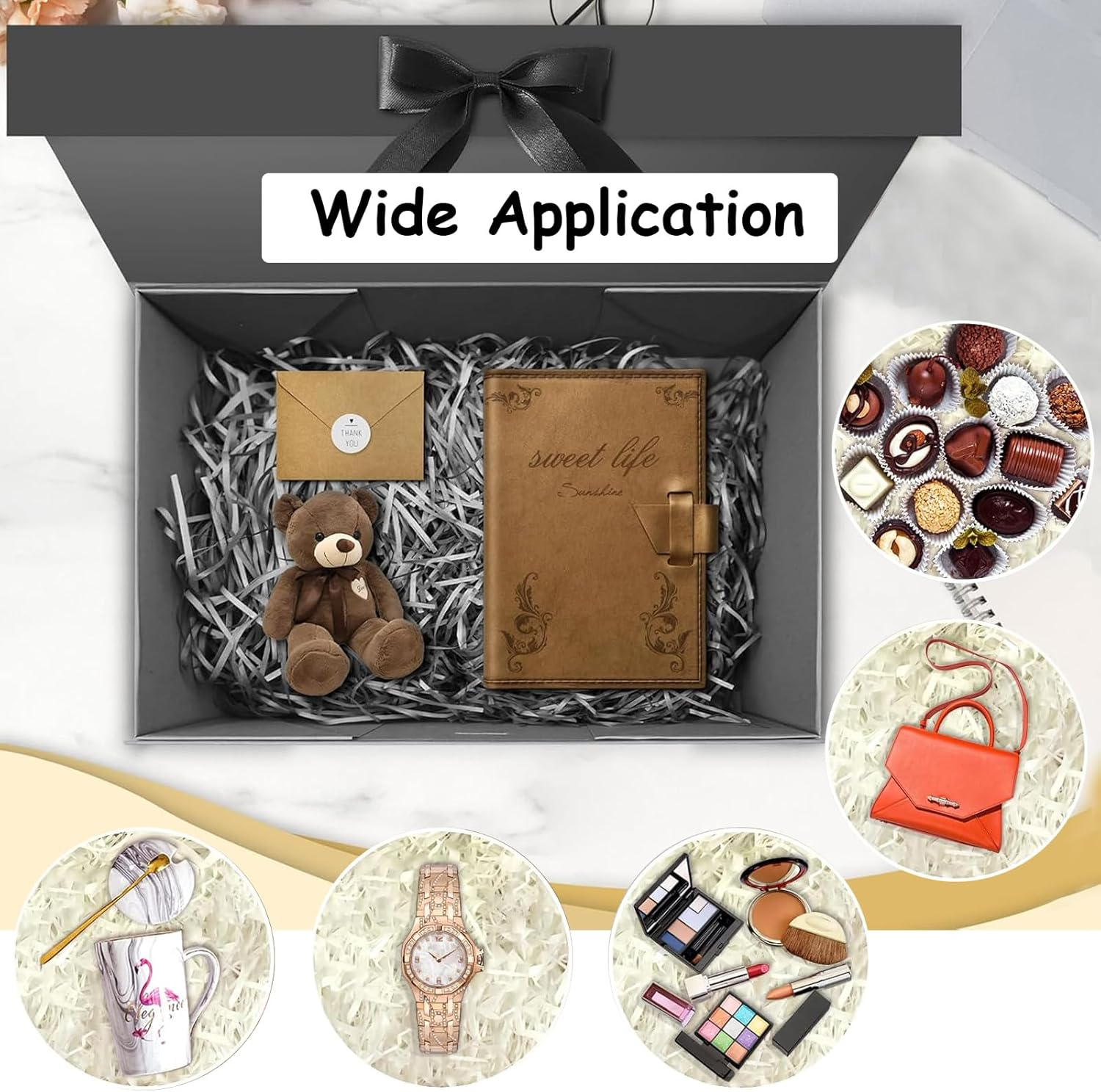 Tuoyi Gift Box with Lid for Presents 12.2X10.2X3.9 Inches with Ribbon for Wrapping Gifts (Black) image number 4