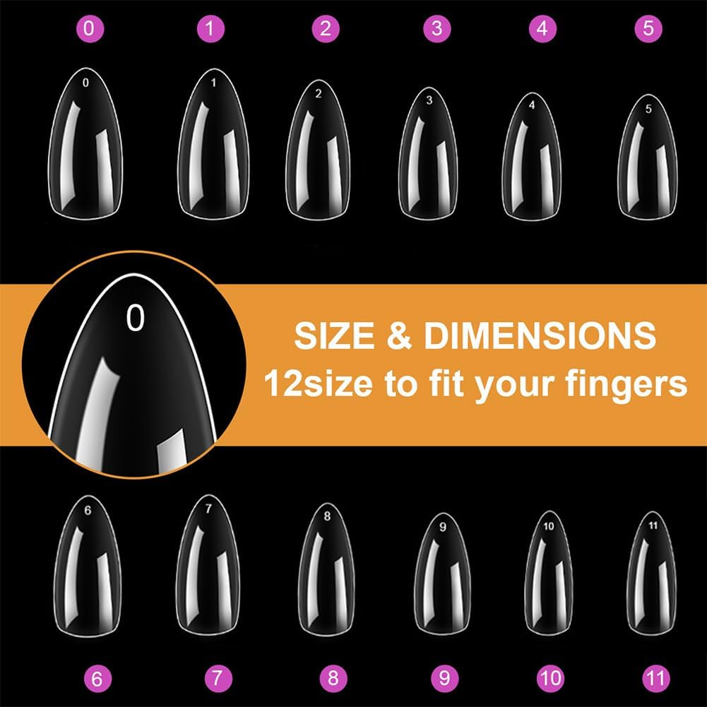 600 Pcs Short Almond Nail Tips, Cover Nail Fake Nails for Nail-Extensions, Acrylic Nail Nails for Nail Salons and Home, 12 Sizes image number 3