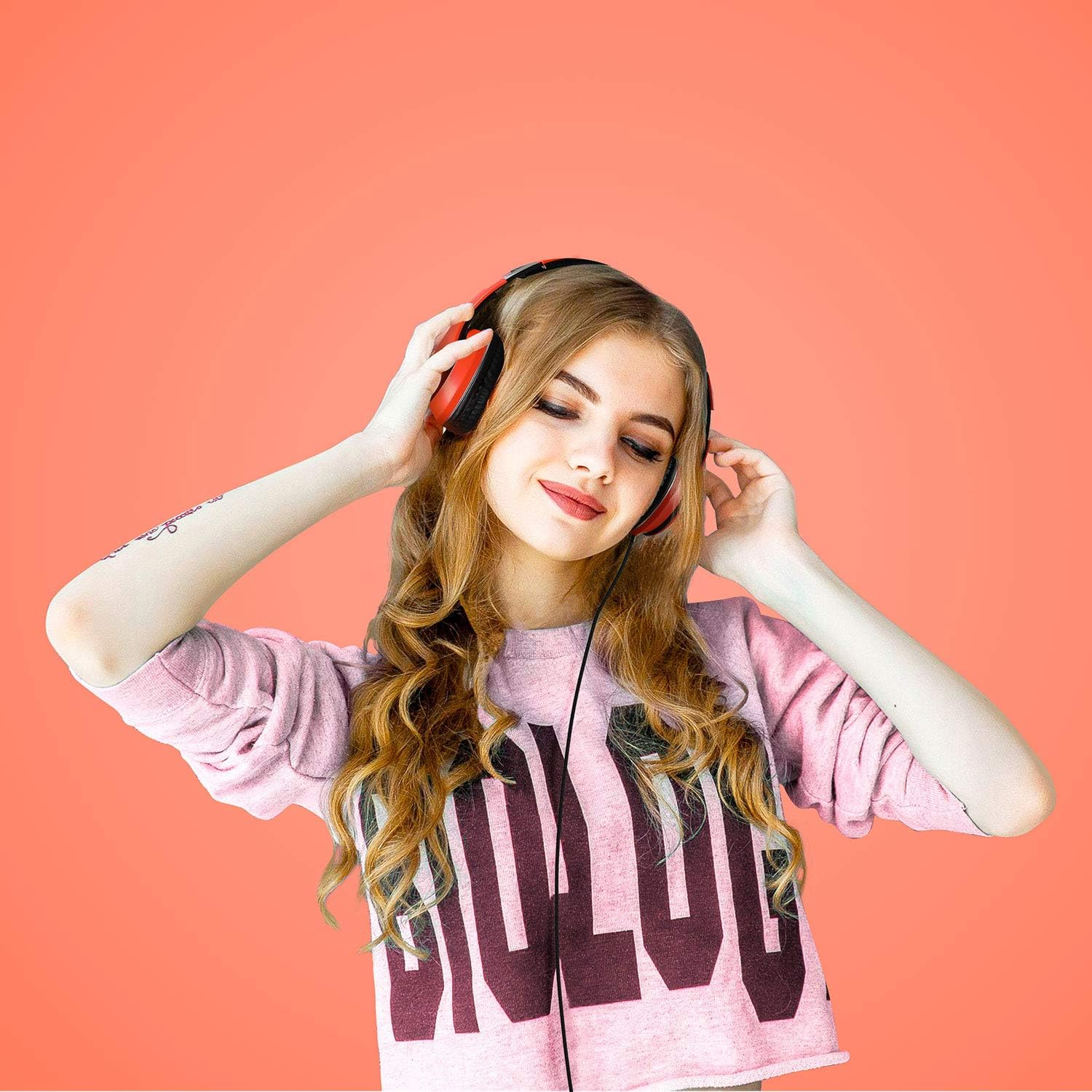 LORELEI X6 Over-Ear Headphones with Microphone, Lightweight Foldable & Portable Stereo Bass Headphones with 1.45M No-Tangle,Wired Headphones for Smartphone Tablet MP3 / 4 (Vitality Orange) image number 4