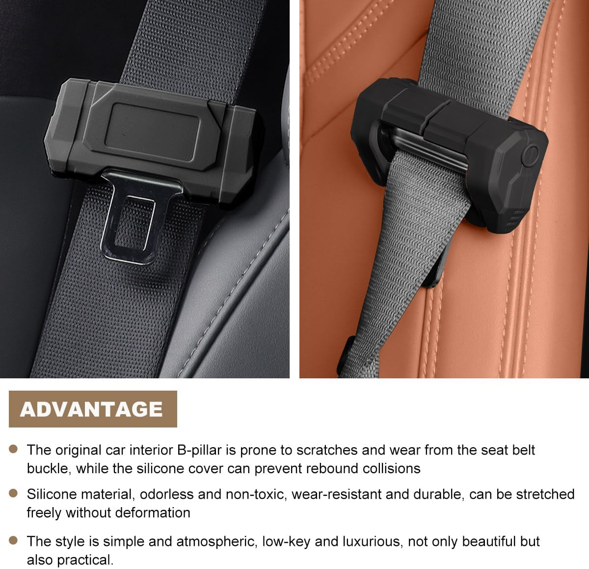 2 PCS Car Seat Belt Buckle Covers, Anti-Scratch Silicone Car Seatbelt Buckle Protector, 7 Color Fashion Seat Belt Clips Cover Protector for Car Safety, Car Accessories (Black) image number 5