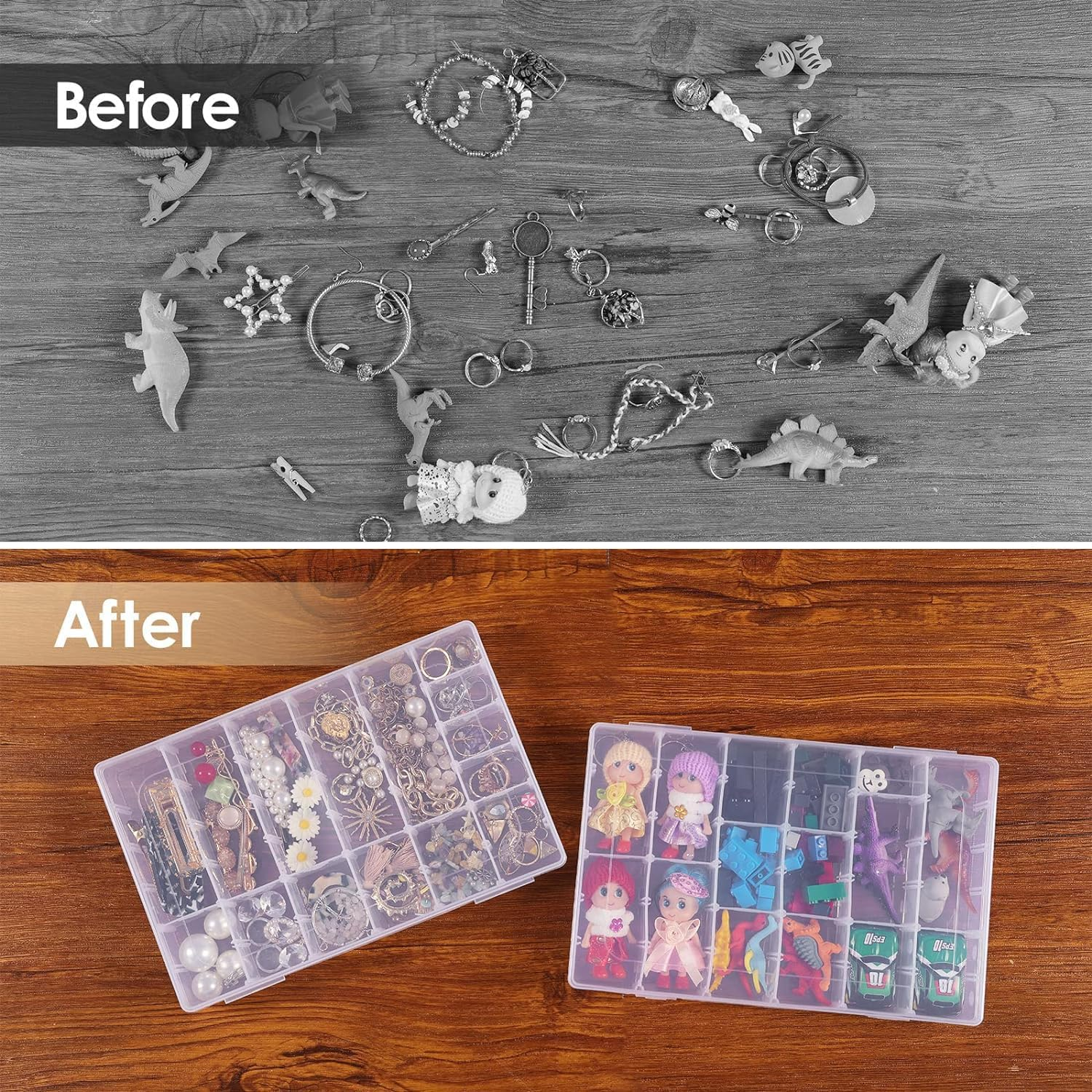 3 Pack 36-Grid Clear Plastic Storage Box Organizer with Adjustable Dividers, Craft Storage Container for Beads, Nail Art, DIY, Jewelry, Fishing Tackle and Small Parts image number 4