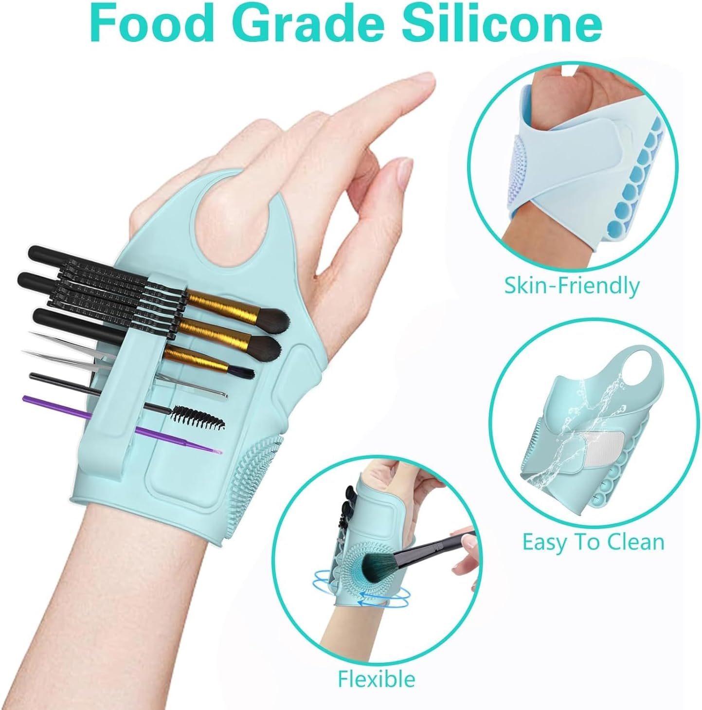 Dannisly Makeup Mixing Palette Wrist Strap,Foldable Makeup Brush Storage Palette,Silicone Hand Wrist Makeup Mixing Tray Draw Assistance Tool for Small to Medium Brush image number 1