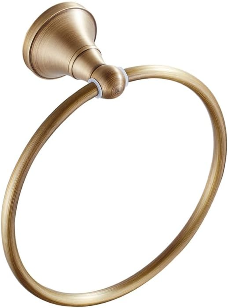 LIFKOME Brass round Towel Ring - Antique Style Brushed Brass Towel Rack Bathroom Hanging Accessories Wall Mounted for Home School Hotel and Public Toilets image number 5