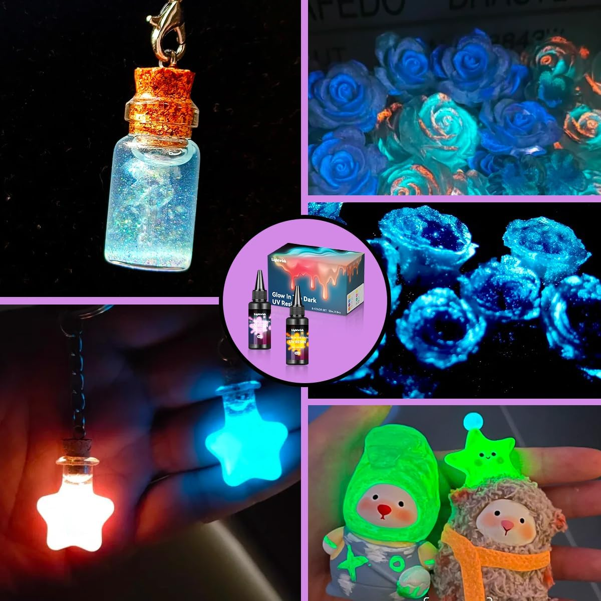LIGHTWISH Glow in the Dark UV Resin 400G - 8 Colors Odorless, Quick Ultraviolet Curing for Small Craft, Jewelry Making, DIY Projects image number 5