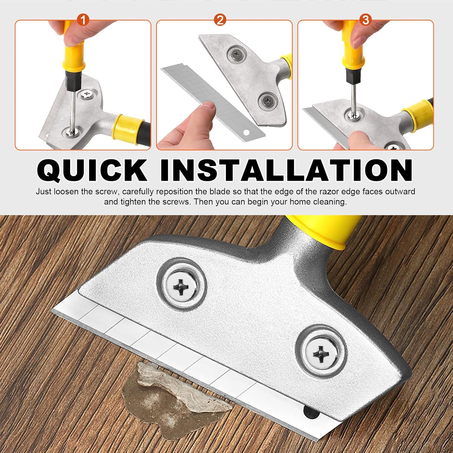 Tanstic 14Pcs Razor Blade Scraper Kit, Razor Blade Sticker Remover, Floor Scraper, Paint Glass Scraper Tool with Replacement Blades, Screwdriver and Gloves for Glass Window Tile Stove image number 2