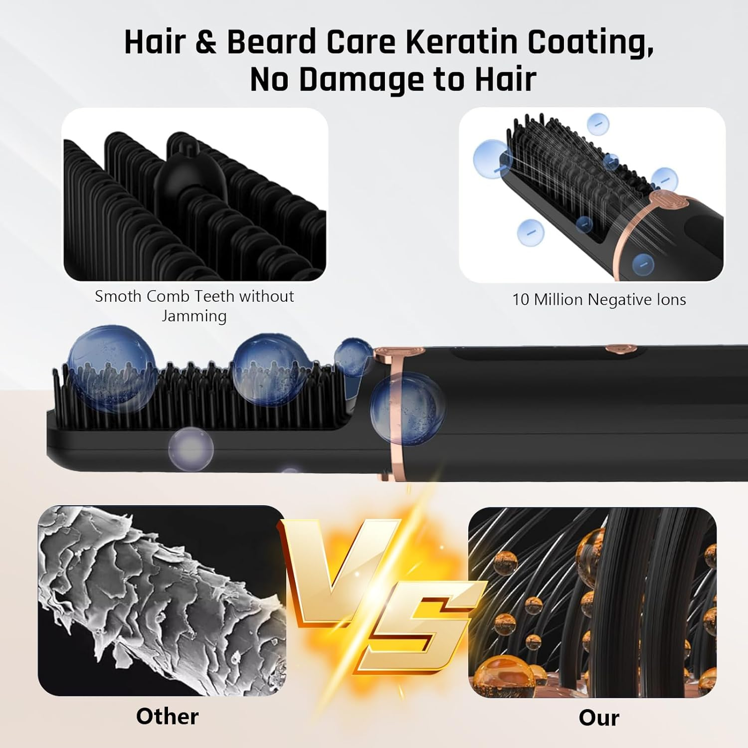 UOEPOWA Cordless Beard Straightener Comb & Hair Straightener Brush for Men or Women, 15S Fast Heat Up, Anti-Scald, 4 Tem Display, Auto Off, Portable Hair Straightening Comb for Travel, Father Gift image number 6