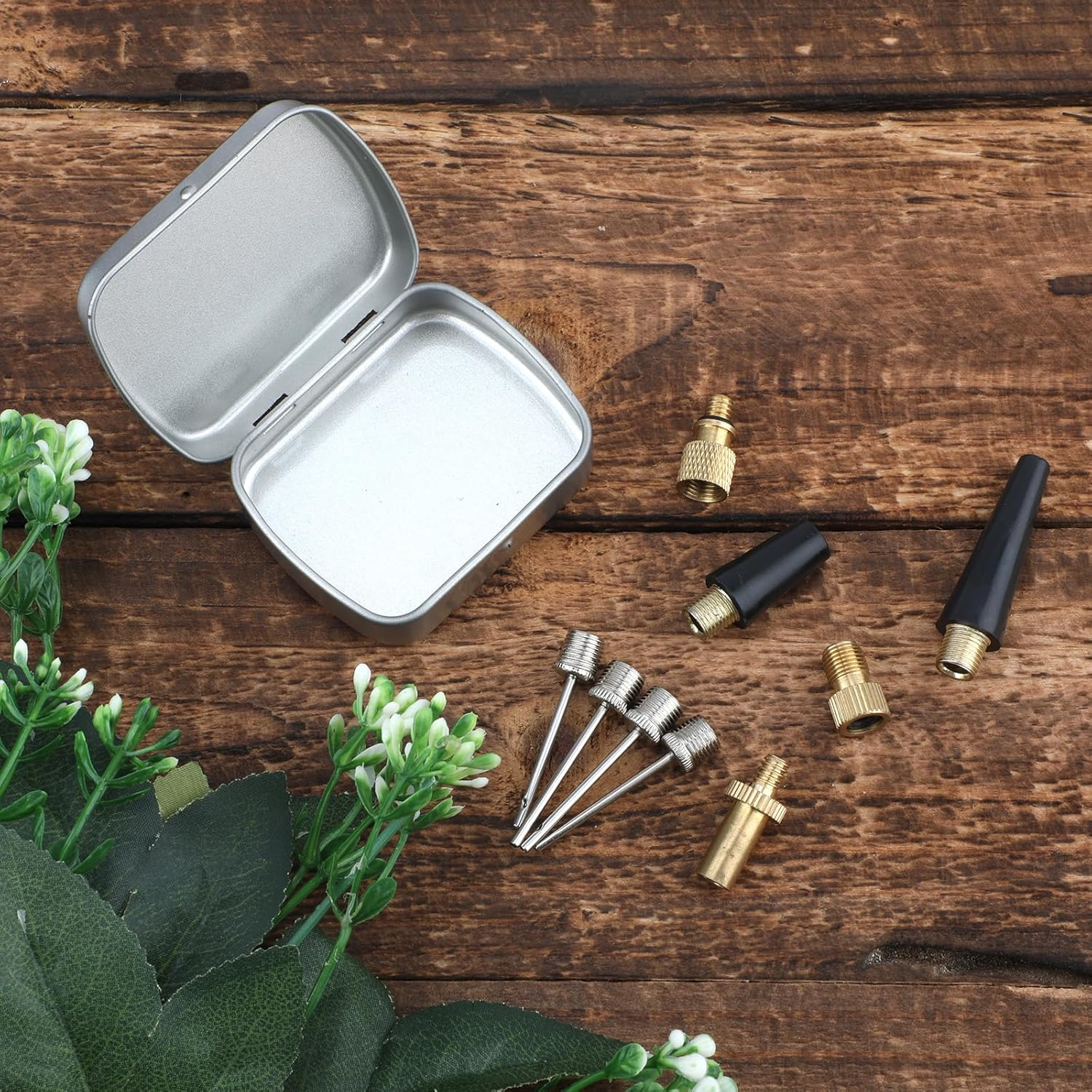 NQEUEPN 9Pcs Bicycle Valve Adapter Set, Brass Bike Tire Valve Adapter with Ball Pump Needles Inflation Nozzle Air Inflator Adaptor Bike Pump Tool for Presta Schrader Bikes Sports Balls image number 5