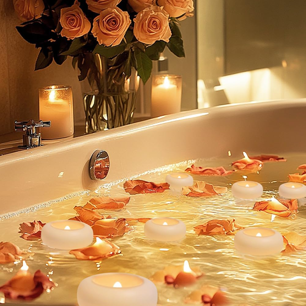 Neween 6Pcs Flameless LED Floating Candles Battery Operated, 120+ Hours Glow Time, 7 Cm Dia White Plastic Tealights, Cozy Light for Romantic Pool/Bathtub/Hot Bath/Wedding Centerpiece Decor image number 6
